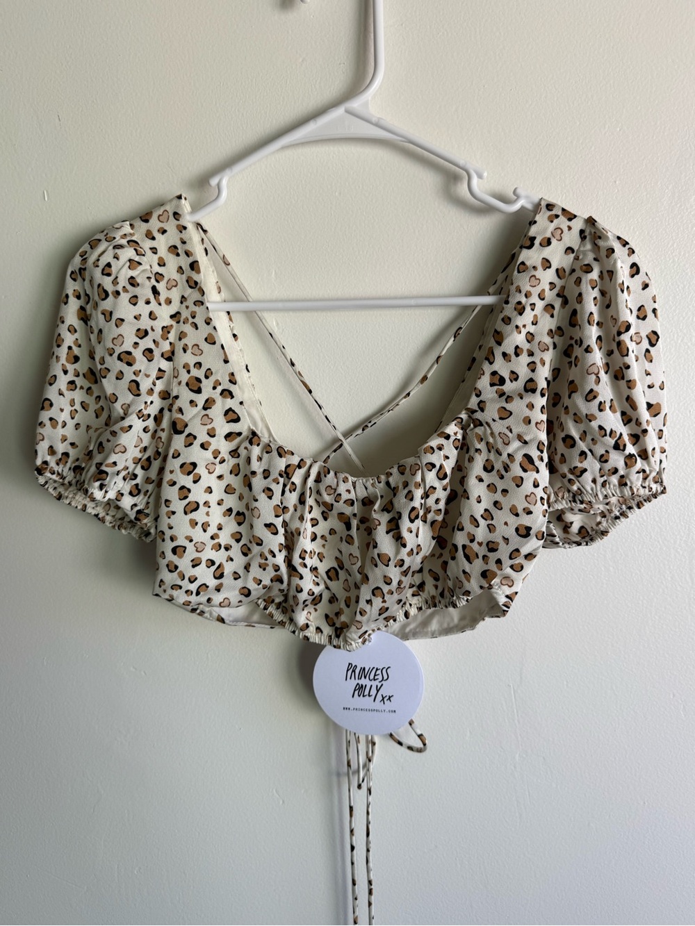 NWT Princess Polly Starling Leopard Print Beige Strappy Tie Crop Top size 6